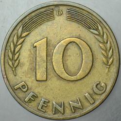 ALMANYA 10 PFENNİG 1950 D= MÜNİH DARBI.
