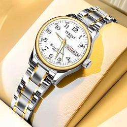 Kadınlar İçin Şık Saat: Işıltılı Sarıdan Maviye Geçişli Kadran, Paslanmaz Çelik Kasa ve Kayış, Quartz Mekanizma, Yüksek Kalite IPX7 (30m'ye kadar), Tarih & Hafta Göstergeli - Günlük Resmi Etkinlikler İçin Mükemmel Doğum Günü/Yıl Dönümü Hediyesi, Parlak Yüzey