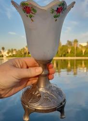 Antika art nouveau opalin mat cam ve metal mumluk