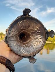 Antika art nouveau opalin mat cam ve metal mumluk