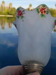 Antika art nouveau opalin mat cam ve metal mumluk