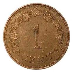 Malta 1 Cent 1977 - Çil - Bronz, Stilize Kuş (Haç Formlu) Tasarımlı Nadir Para