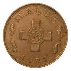 Malta 1 Cent 1977 - Çil - Bronz, Stilize Kuş (Haç Formlu) Tasarımlı Nadir Para