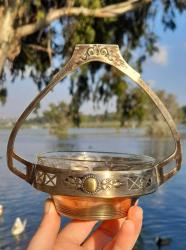 Antika art nouveau bakır sepet şekerlik Argentor