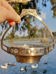 Antika art nouveau bakır sepet şekerlik Argentor