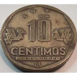 LOT.20 » Peru 10 Centimos 1998 - Peru Armalı ve Antik Geometrik Desenli Koleksiyon Parası.