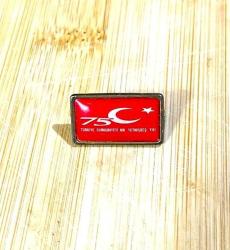 Koleksiyonluk Cumhuriyet 75. Yıl Rozet Yaka Broş Chp Ay Yıldız Bayrak