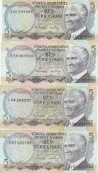 6.emisyon 5 Lira 13 ADET basılmış olan her harf grubundan birer adet tam takım ÇİLALTI