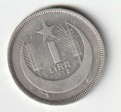 1938 1 Lira gümüş