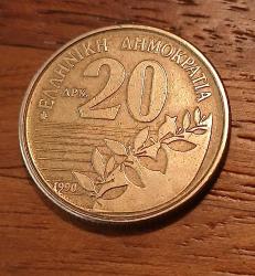 Yunanistan 20 drahmi 1990 Dionysios Solomos Şair Temalı