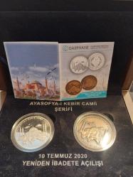 Ayasofya Camiinin Açılışına Özel Gümüş ve Bronz Ayasofya Hatıra Para Seti. Orijinal Ahşap Kutusunda. (Sertifikalı) Çil. Koleksiyonluk..
