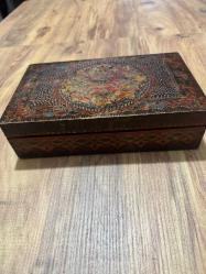 Antika Masif Pirinç Kakma El İşçiliği İçi kadife Takı Aksesuar kutusu 26x16 cm