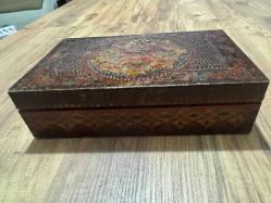 Antika Masif Pirinç Kakma El İşçiliği İçi kadife Takı Aksesuar kutusu 26x16 cm