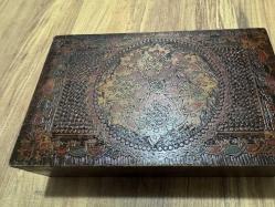 Antika Masif Pirinç Kakma El İşçiliği İçi kadife Takı Aksesuar kutusu 26x16 cm