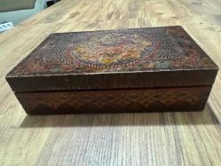 Antika Masif Pirinç Kakma El İşçiliği İçi kadife Takı Aksesuar kutusu 26x16 cm