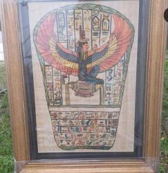 Papirus Üzerine El Boyaması Antik Mısır Tanrıçası İsis Tasviri – Hiyeroglifli Dekoratif Eser