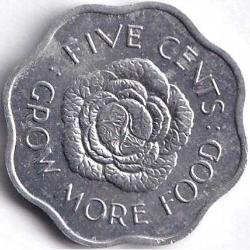 Seyşeller 5 Cent 1972 - Çil - FAO Grow More Food (Yelken Balığı) Parası