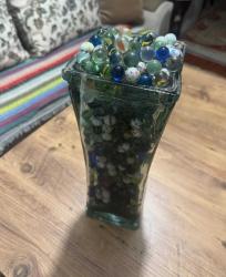 Nostaljik Dekorluk Koleksiyonluk Fanus dolusu Çeşit çeşit Misketler (Bilyeler) 700 Adet Fanus Boy 35 cm fanus içi genislik 12 cm