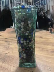 Nostaljik Dekorluk Koleksiyonluk Fanus dolusu Çeşit çeşit Misketler (Bilyeler) 700 Adet Fanus Boy 35 cm fanus içi genislik 12 cm