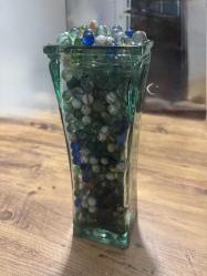 Nostaljik Dekorluk Koleksiyonluk Fanus dolusu Çeşit çeşit Misketler (Bilyeler) 700 Adet Fanus Boy 35 cm fanus içi genislik 12 cm