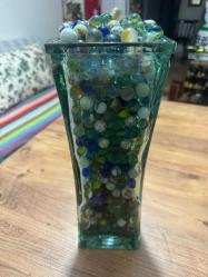 Nostaljik Dekorluk Koleksiyonluk Fanus dolusu Çeşit çeşit Misketler (Bilyeler) 700 Adet Fanus Boy 35 cm fanus içi genislik 12 cm