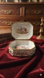 Antika capodimonte tarzı kabartma figürlü porselen kutu