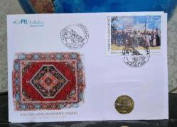 Uşak Temalı ilk Gün Zarf Özel Folder'ında Pullu, Damgalı ve 2023 100. YIL Hatıra 5 Lira ve ÇİL  (Özel Koruma Föyünde Gönderilecektir)