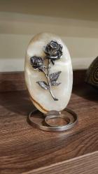 Vintage gümüş kaplama gül figürlü dekoratif onyx merner obje