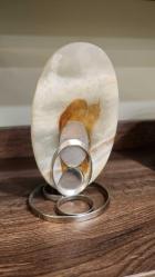 Vintage gümüş kaplama gül figürlü dekoratif onyx merner obje