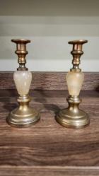 Vintage onyx mermer şamdan 11 cm