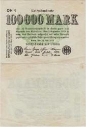 ALMANYA 100.000 MARK 1923 WEİMAR CUMHURİYETİ DÖNEMİ. BEYAZ KAĞIT AZ ÇIKAR. ÇÇT.