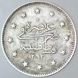 II. ABDÜLHAMİD GÜMÜŞ 2 KURUŞ 1293/32 KOSTANTİNİYYE DARBI.