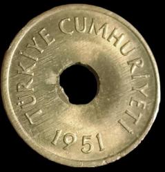 1951 Delikli 1 Kuruş Çil