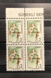 1985 KIR ÇİÇEKLERİ KONULU SÜREKLİ POSTA PULU DÖRTLÜ BLOK DAMGASIZ p20