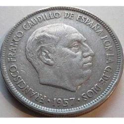 İspanya 5 Peseta 1957 (Yıldızda 75) - Ça - Patinalı - Franco Dönemi Son Baskı.