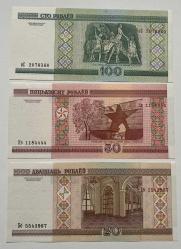 BELARUS 20-50-100 RUBLE, 3LÜ SET, ÇİL, ESKİ YABANCI KAĞIT PARA