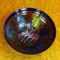 VINTAGE EL İŞİ MİNELİ SOYUT DESENLİ BAKIR TABAK