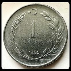 1966 - 1 LİRA “ Kenar Yazısı /DÜZ/ CUMHURİYETİ-CUMHURİYETİ” Erör Baskı / NADİR (RR) “Lettered Edge” TCMER66