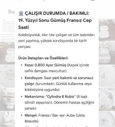 Antika Fransız Gümüş Kasa Köstekli Saat