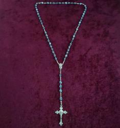 VINTAGE EL YAPIMI OPALİN CAM BONCUKLU , GÜMÜŞ KAPLAMA METAL AKSESUARLI PAPAZ TESPİH