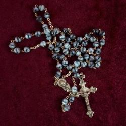 VINTAGE EL YAPIMI OPALİN CAM BONCUKLU , GÜMÜŞ KAPLAMA METAL AKSESUARLI PAPAZ TESPİH