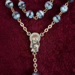 VINTAGE EL YAPIMI OPALİN CAM BONCUKLU , GÜMÜŞ KAPLAMA METAL AKSESUARLI PAPAZ TESPİH