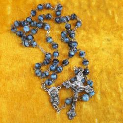 VINTAGE EL YAPIMI OPALİN CAM BONCUKLU , GÜMÜŞ KAPLAMA METAL AKSESUARLI PAPAZ TESPİH