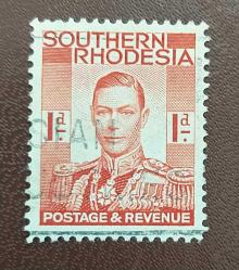 İngiliz sömürgesi Güney Rodezya- 1937 - Kral George VI- damgalı