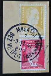 1943 2. Ata 12 kuruş+1940 4. Ata 6 kuruş Malatya Bez ve İplik Fabrikası Damgalı Fragman