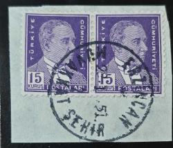 1950-51 5. Ata 15 kuruş Muvakkat Şehir Erzincan Damgalı Fragman