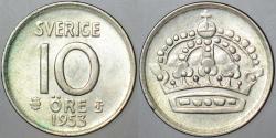 İSVEÇ 10 ÖRE 1953 GÜMÜŞ II. DÜNYA SAVAŞI DÖNEMİ 1,44 gr. ÇİL(-)