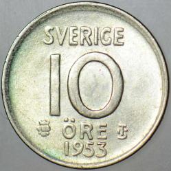 İSVEÇ 10 ÖRE 1953 GÜMÜŞ II. DÜNYA SAVAŞI DÖNEMİ 1,44 gr. ÇİL(-)