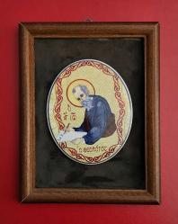 Yunanistan, Ortodoks İkona/Kutsal Havari ve Müjdeci Teolog Aziz Yuhanna Temalı İkona. Çerçeveli-Oval Seramik Üzeri Renkli Baskı. 1970-1980'ler. (8x10 cm)