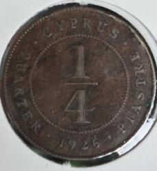 KIBRIS 1/4 PİASTRE 1926 (KIBRIS İNGİLİZ YÖNETİM DÖNEMİ)